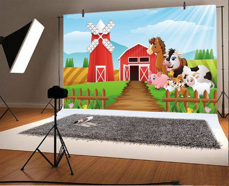 Yeele 10x8ft Cartoon Farm Pasture Background for Photography Countryside Shed Barn Scenery Livestock Animals Backdrop Rustic Baby Boy Kids Adult Children Portrait Shoots Photo Booth Props - Image 1